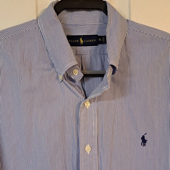 Ralph Lauren Men's Blue & White Stripe Button Down Shirt - Picture 3 of 8